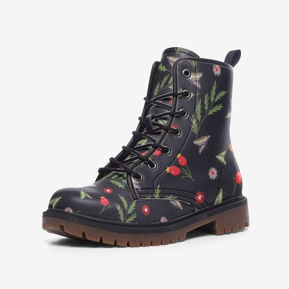 Goblincore Vegan Combat Boots Woodland Mushroom Butterfly Print Witchcore Festival Faecore Nature Fantasy Footwear