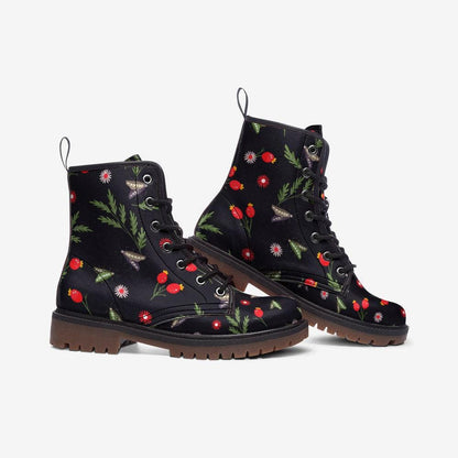 Goblincore Vegan Combat Boots Woodland Mushroom Butterfly Print Witchcore Festival Faecore Nature Fantasy Footwear