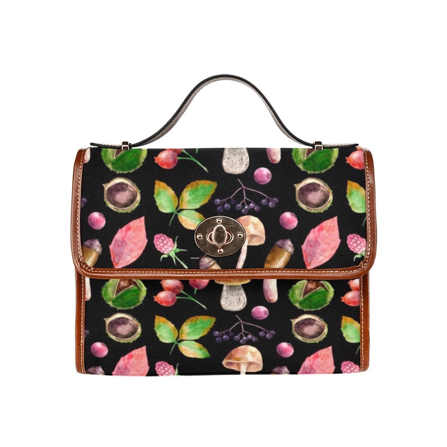 Woodland Foraging Print, Autumn Leaves and Mushrooms, Cozy Cottagecore Bag, Fall Crossbody Purse, Herbal Forest Gift for her, Naturecore