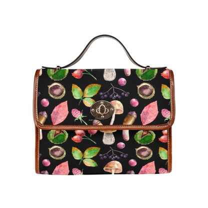 Woodland Foraging Print, Autumn Leaves and Mushrooms, Cozy Cottagecore Bag, Fall Crossbody Purse, Herbal Forest Gift for her, Naturecore