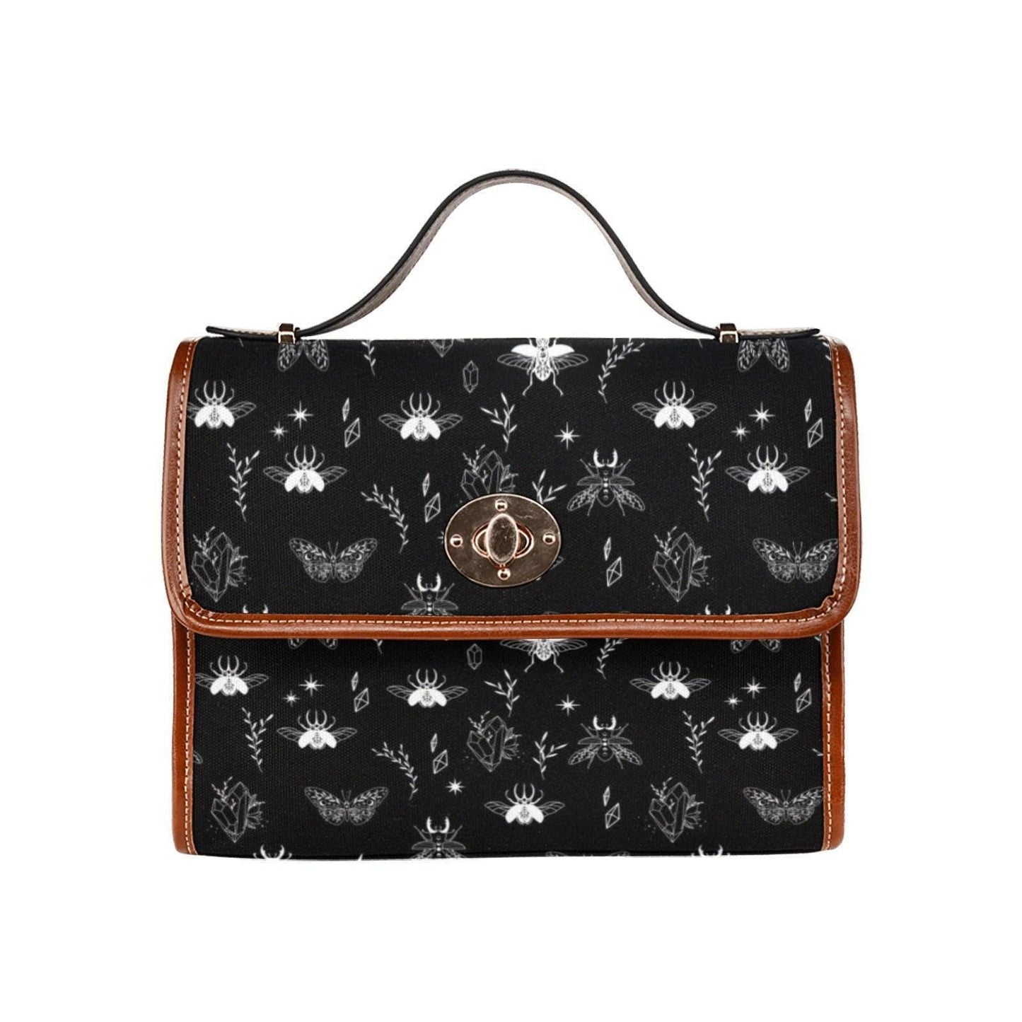 Moth Crystal Top Handle Bag, Witchy Insect Purse, Dark Nature Structured Handbag, Gothic Forest Magic Bag