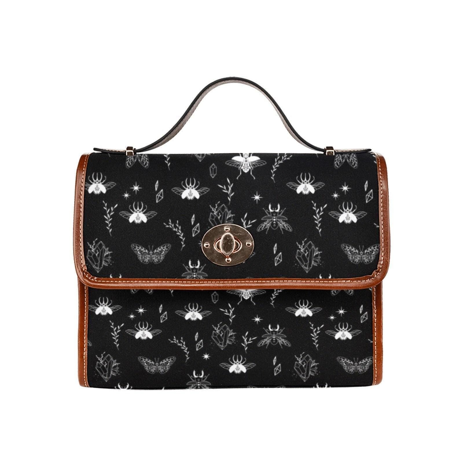 Moth Crystal Top Handle Bag, Witchy Insect Purse, Dark Nature Structured Handbag, Gothic Forest Magic Bag