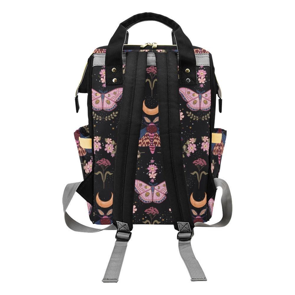 Moon Moth Diaper Backpack, Celestial Baby Bag, Boho Nursery Organizer