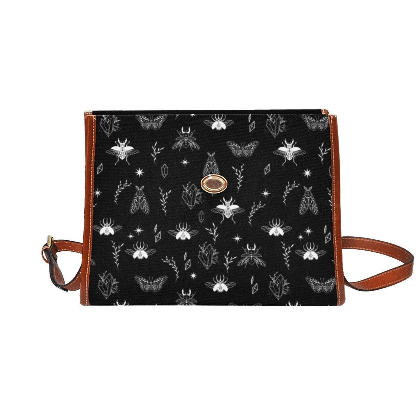 Moth Crystal Top Handle Bag, Witchy Insect Purse, Dark Nature Structured Handbag, Gothic Forest Magic Bag