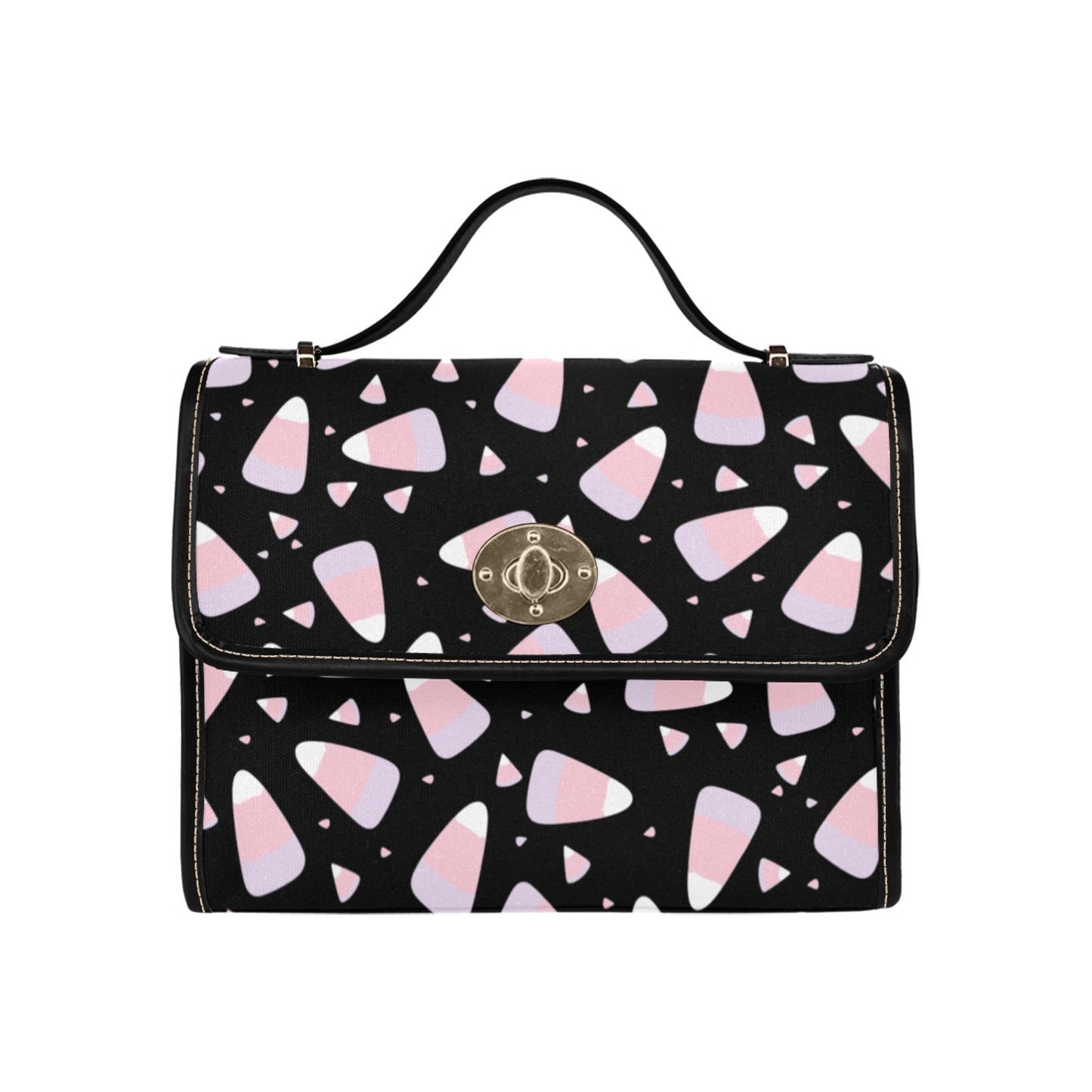 a black and pink handbag with hearts on it