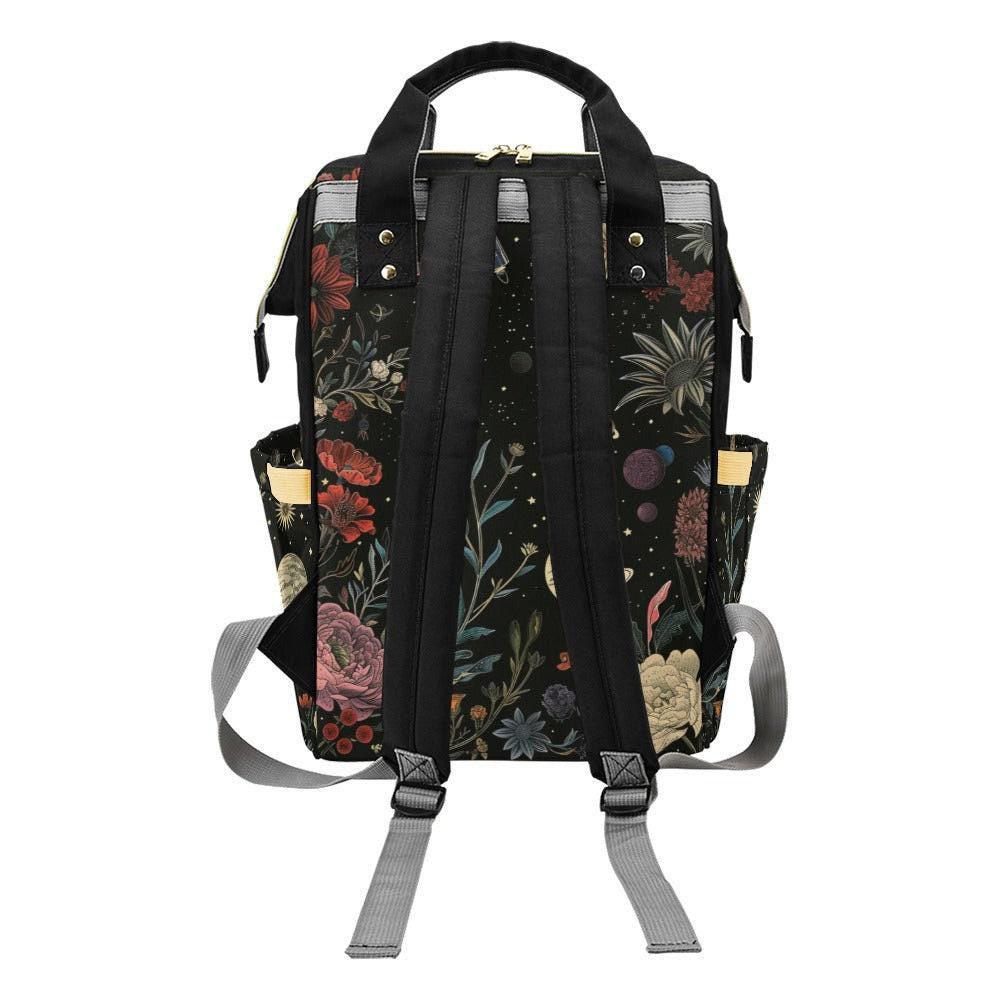 Floral Galaxy Diaper Backpack, Celestial Space Nursery Bag for Moms