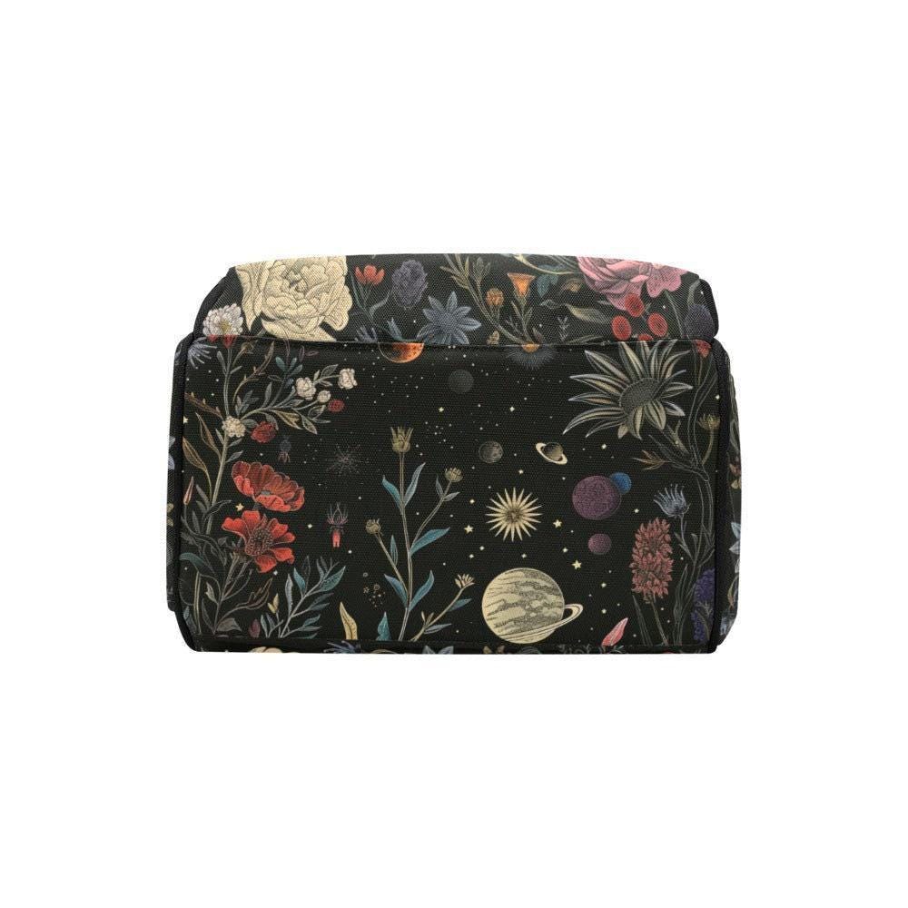 Floral Galaxy Diaper Backpack, Celestial Space Nursery Bag for Moms