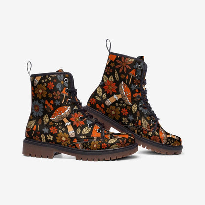 Forest Mushroom Vegan Leather Combat Boots Witchy Magick Moon Boho Festival Faux Gothic Fantasy Footwear