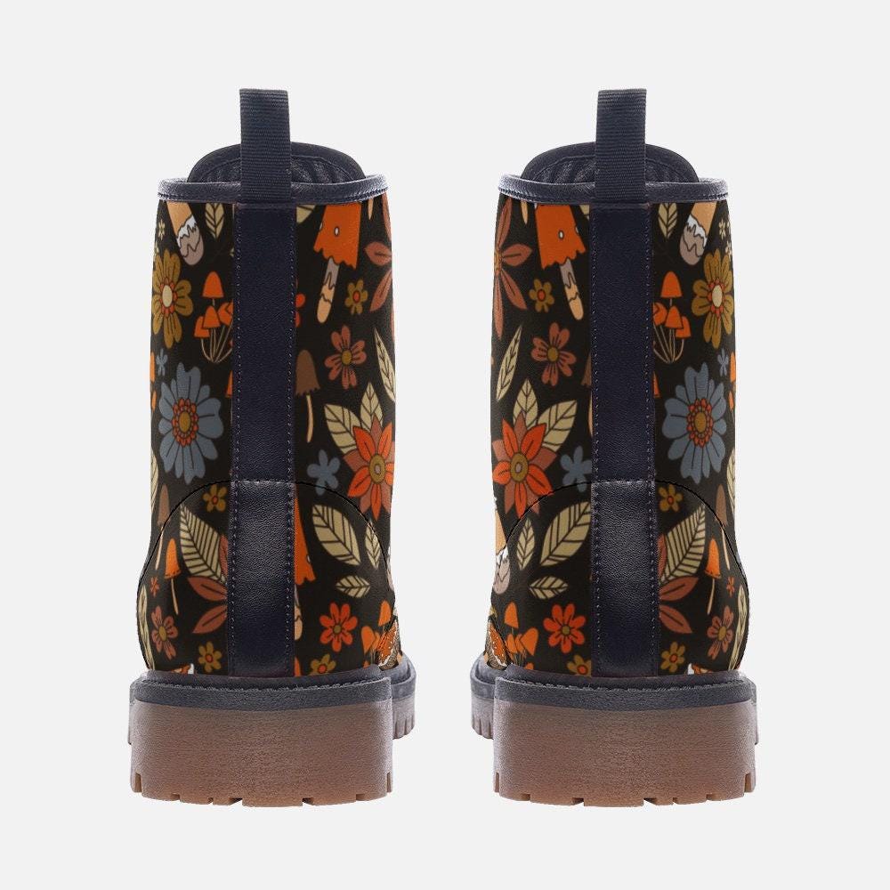 Forest Mushroom Vegan Leather Combat Boots Witchy Magick Moon Boho Festival Faux Gothic Fantasy Footwear