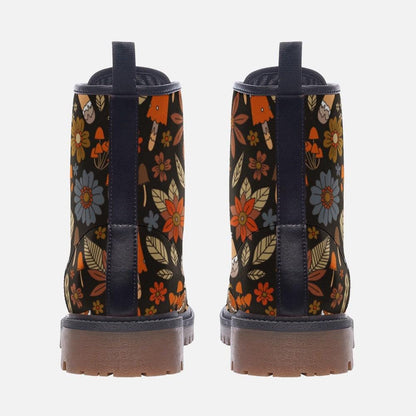 Forest Mushroom Vegan Leather Combat Boots Witchy Magick Moon Boho Festival Faux Gothic Fantasy Footwear