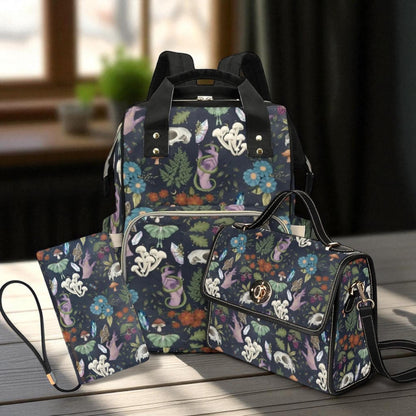 Occult Mushroom Forest Backpack, Witchy Cottagecore Diaper Bag, Mystical Woodland Travel Bag