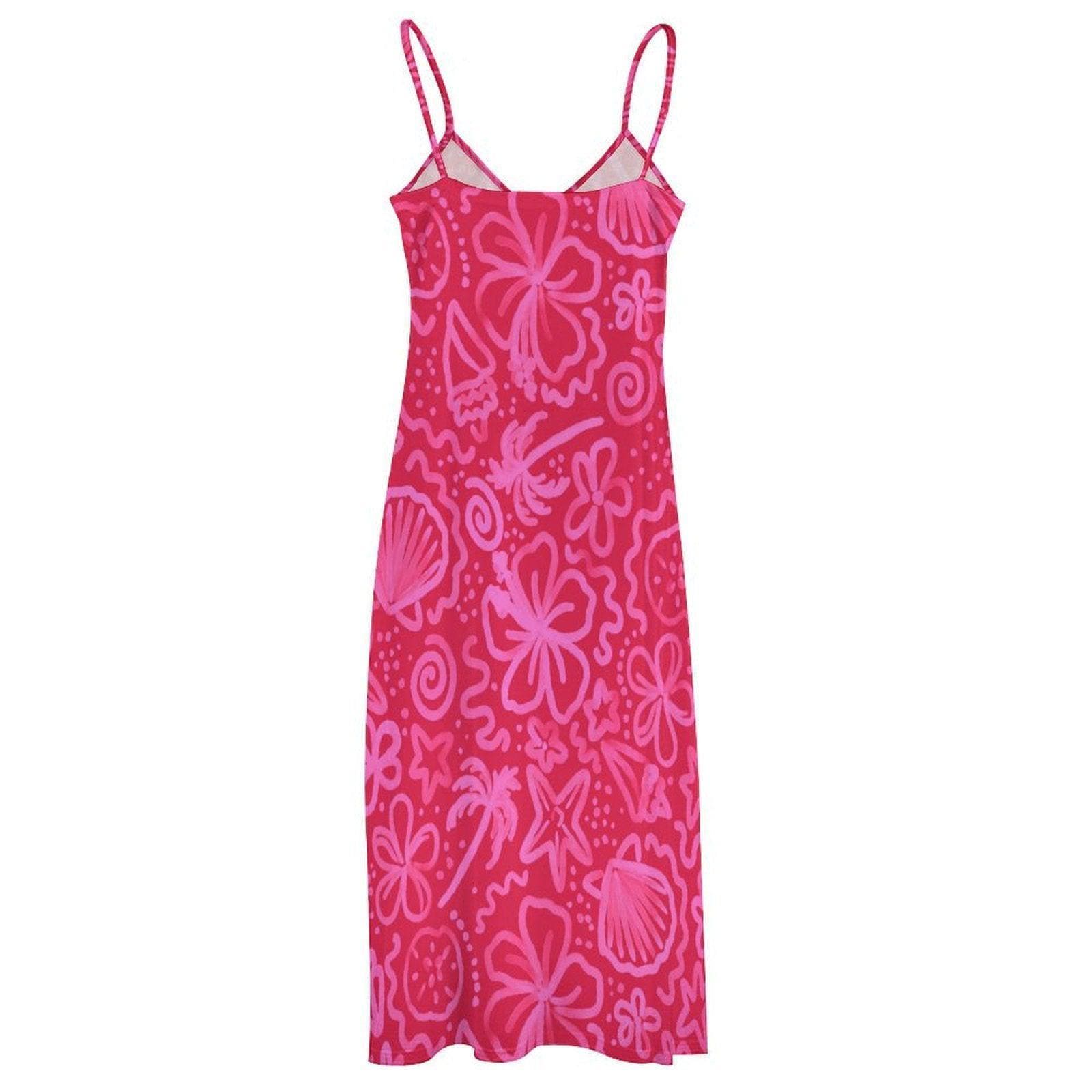 Hot Pink Tropical Maxi Dress, Y2K Floral Slip Dress, Boho Festival Beach Outfit, Summer Vacation Dress