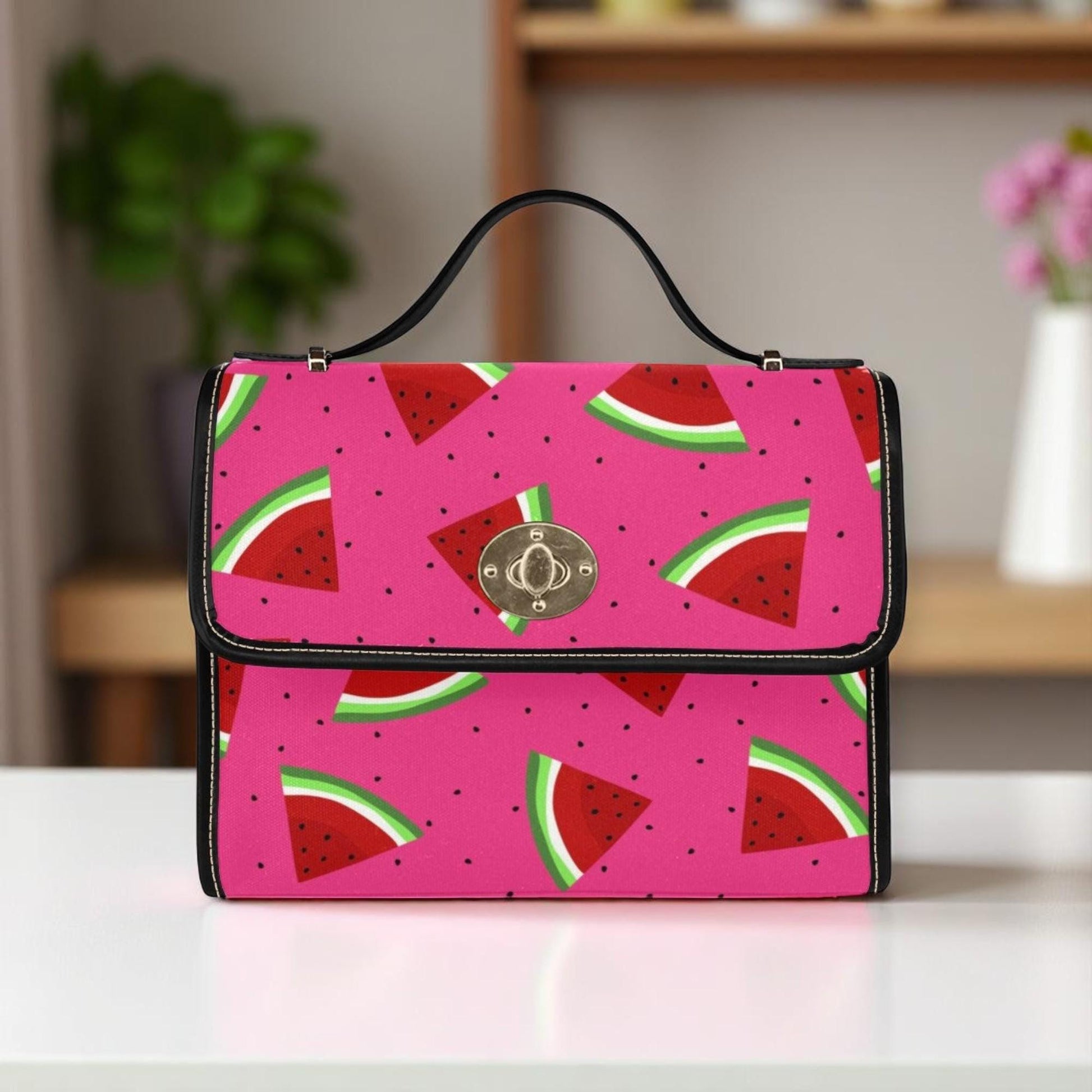 Watermelon Crossbody Purse, Pink Summer Handbag, Fruit Print Top Handle Bag