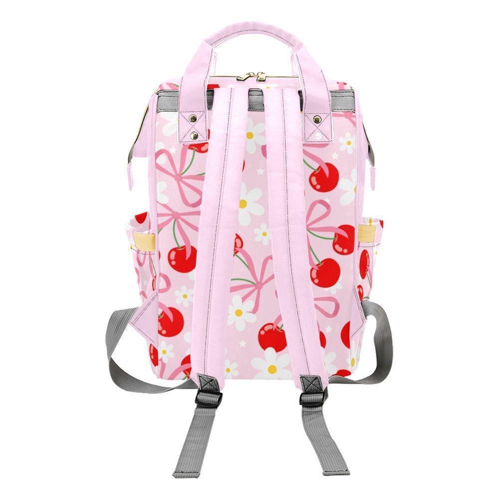 Coquette Cherry Diaper Bag Backpack, Baby Girl Travel Pack, Bow Nursery Organizer
