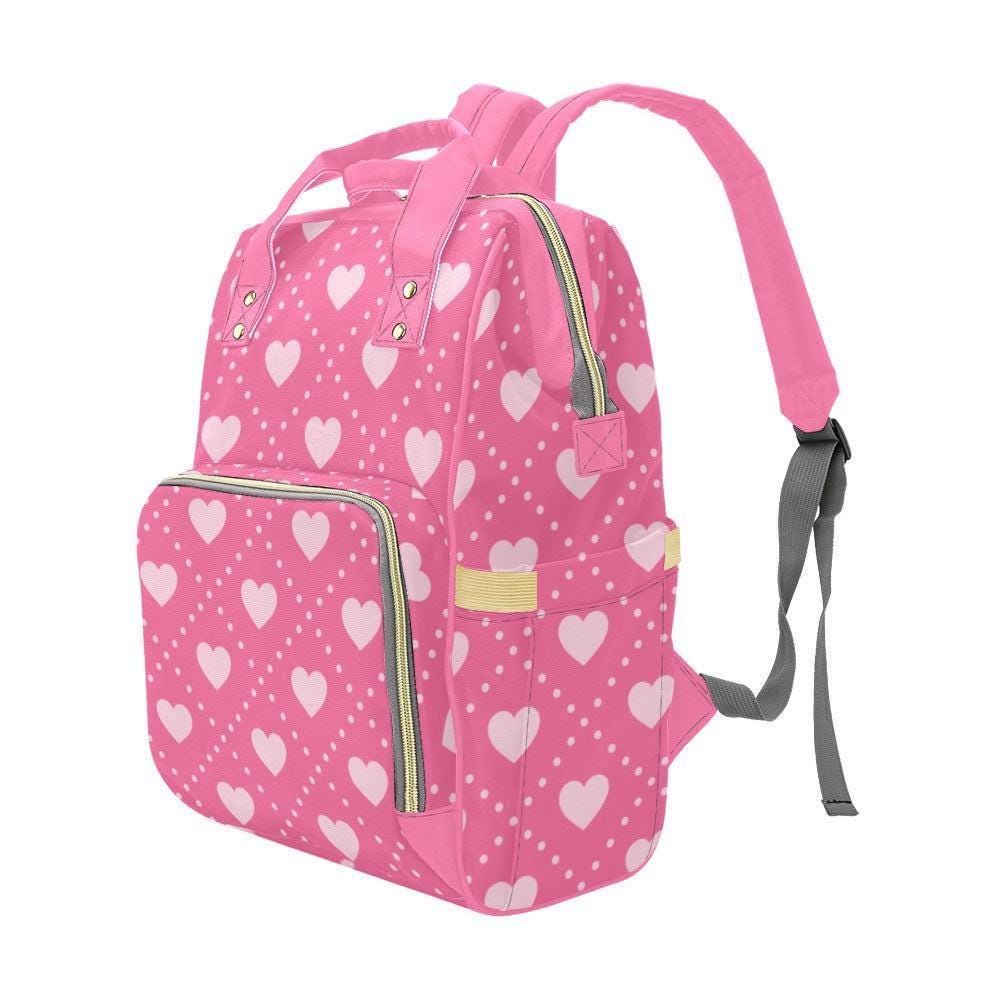 Diaper Bag Backpack Pink Hearts, Mom Backpack, Baby Travel Bag, Nursery Organizer Tote
