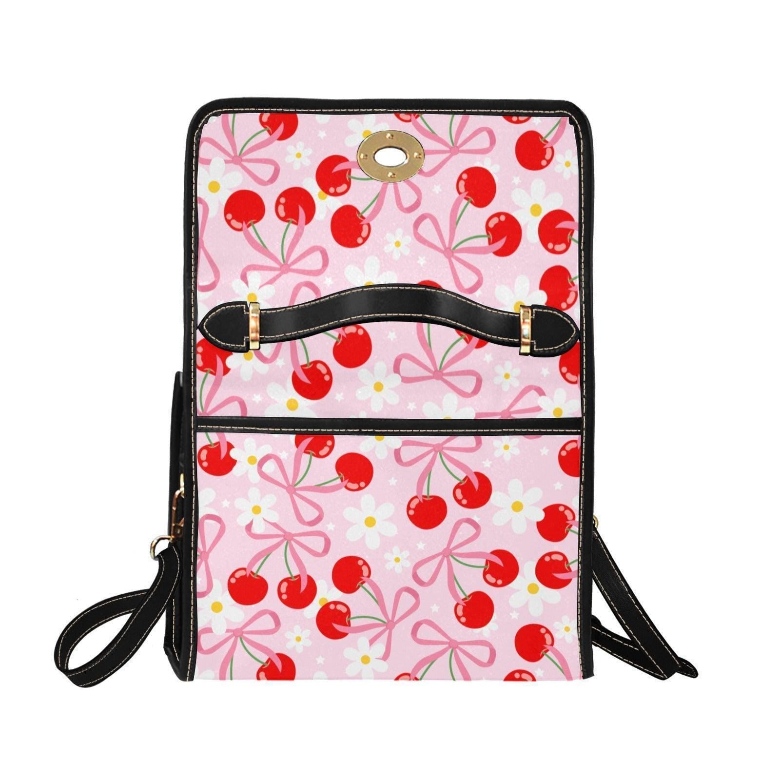 Cherry Print Satchel Bag, Kawaii Crossbody, Pink Aesthetic Handbag, Y2K Retro Summer Purse