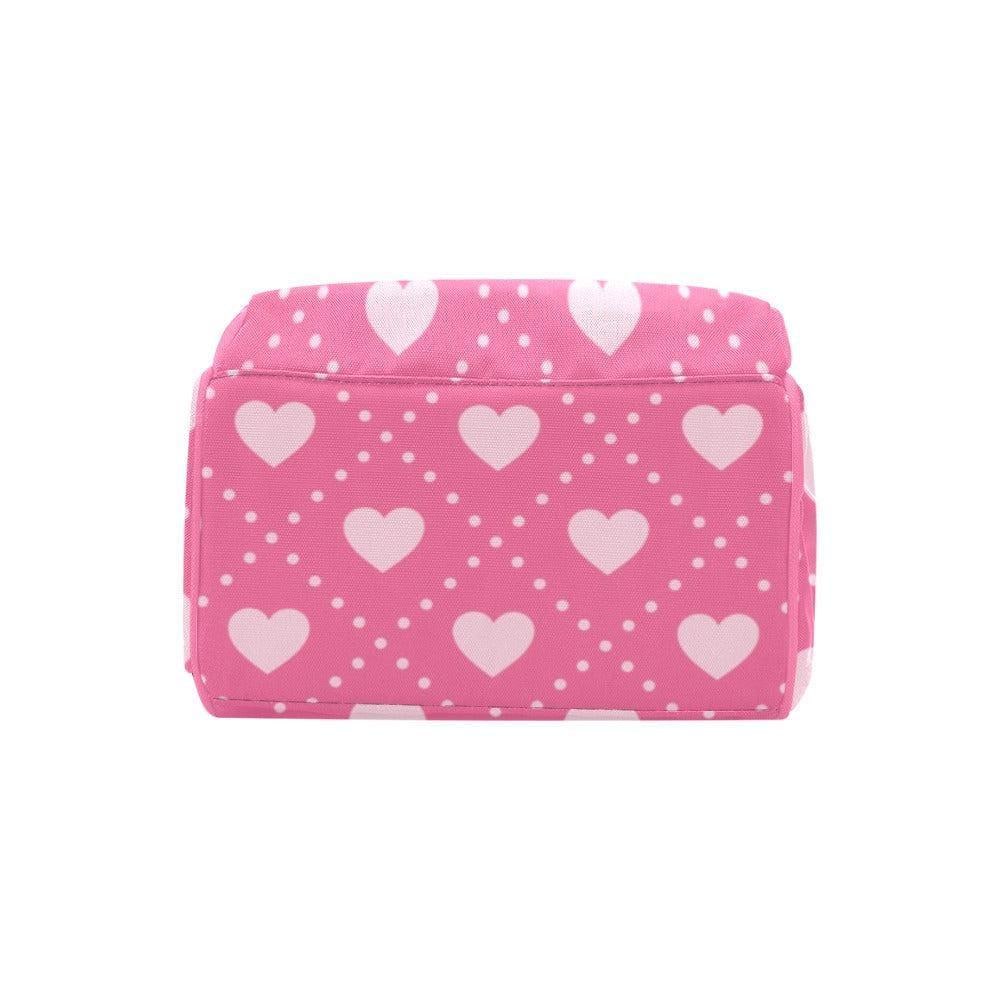 Diaper Bag Backpack Pink Hearts, Mom Backpack, Baby Travel Bag, Nursery Organizer Tote