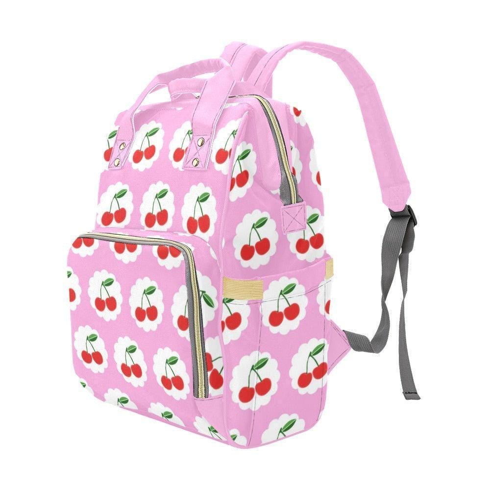 Cherry Diaper Backpack, Baby Travel Bag, Stroller Bag, Retro Mom Bag for Girls