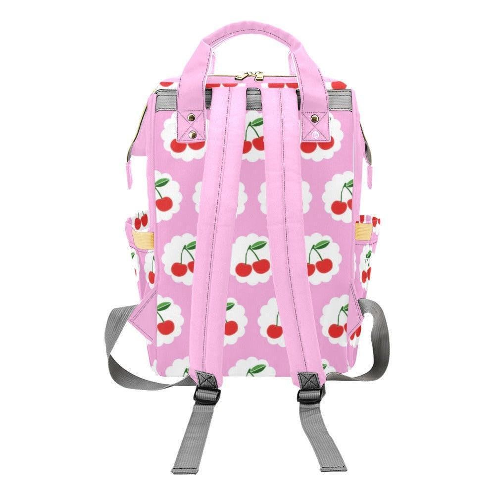 Cherry Diaper Backpack, Baby Travel Bag, Stroller Bag, Retro Mom Bag for Girls