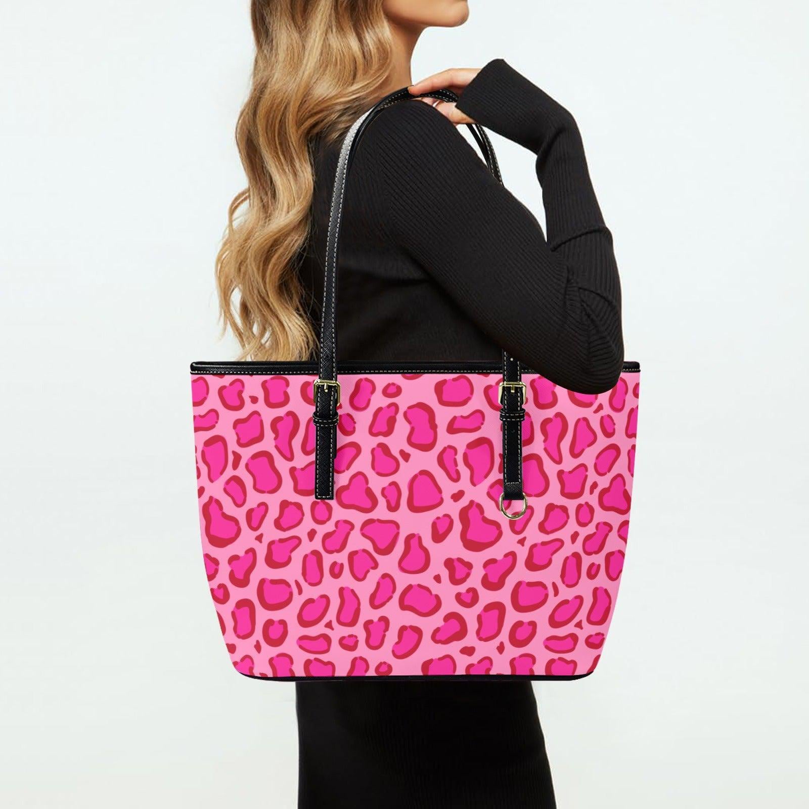 Pink Leopard Tote Bag, Y2K Animal Print Shoulder Purse for Bachelorette Trip and Pool Days
