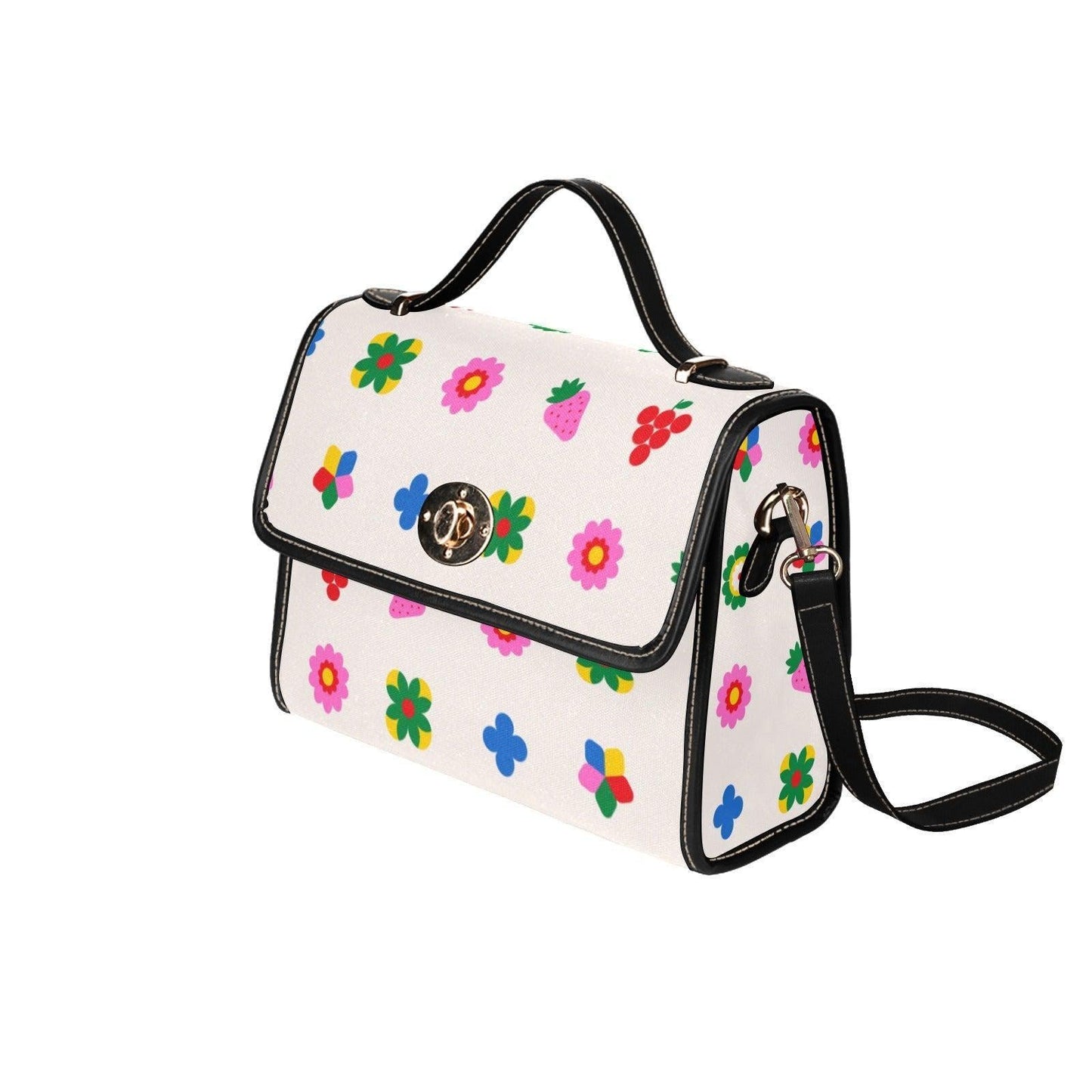 Groovy Flower Satchel Purse, Strawberry Cherry Top Handle Bag