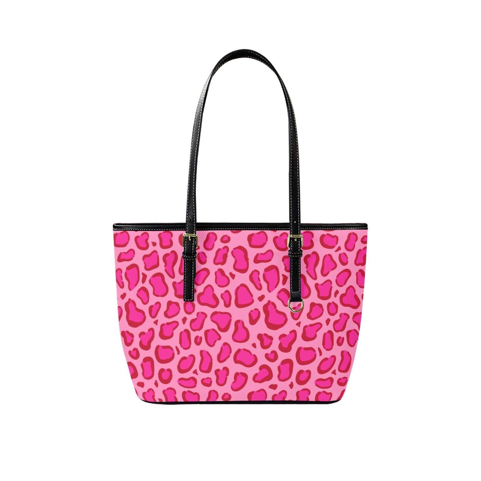 Pink Leopard Tote Bag, Y2K Animal Print Shoulder Purse for Bachelorette Trip and Pool Days