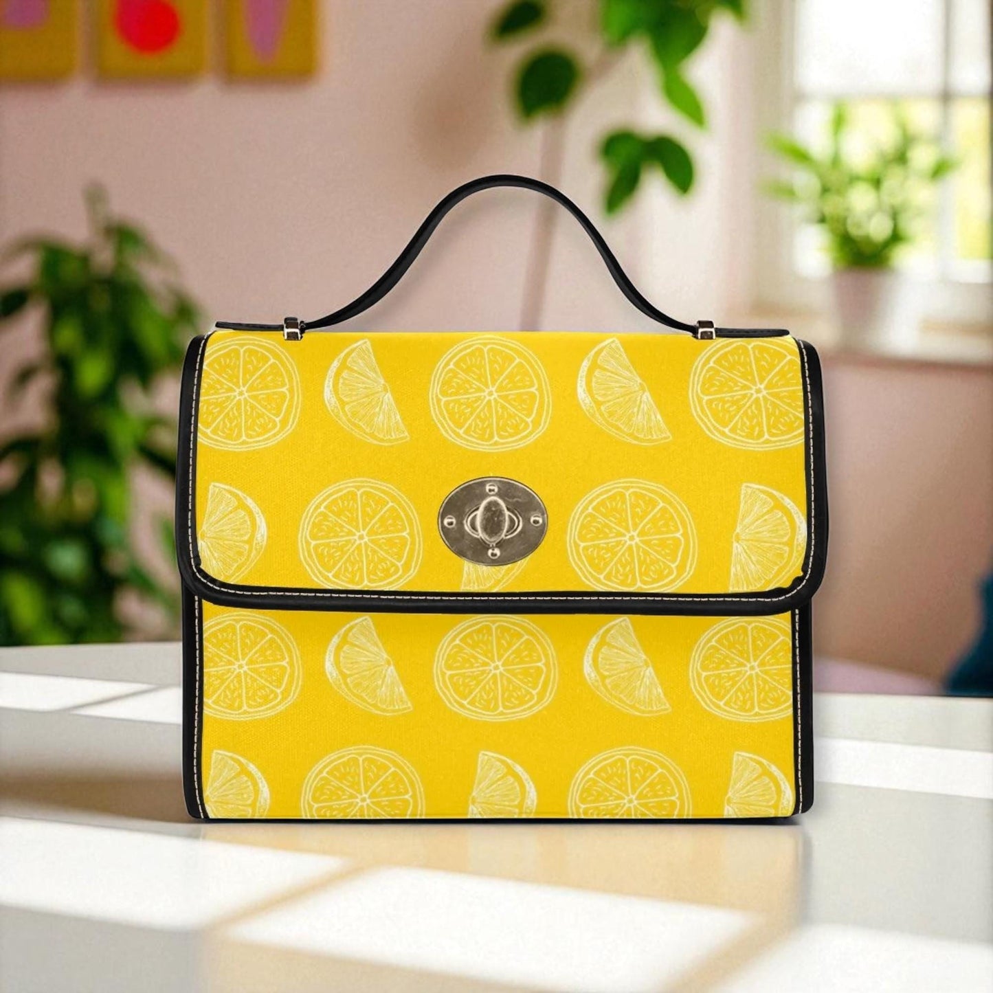 Citrus Lemon Pattern, Summer Fruit Print, Bright Yellow Bag, Cute Crossbody Purse, Tropical Style Gift, Playful Accessory,Fresh Fruit Design