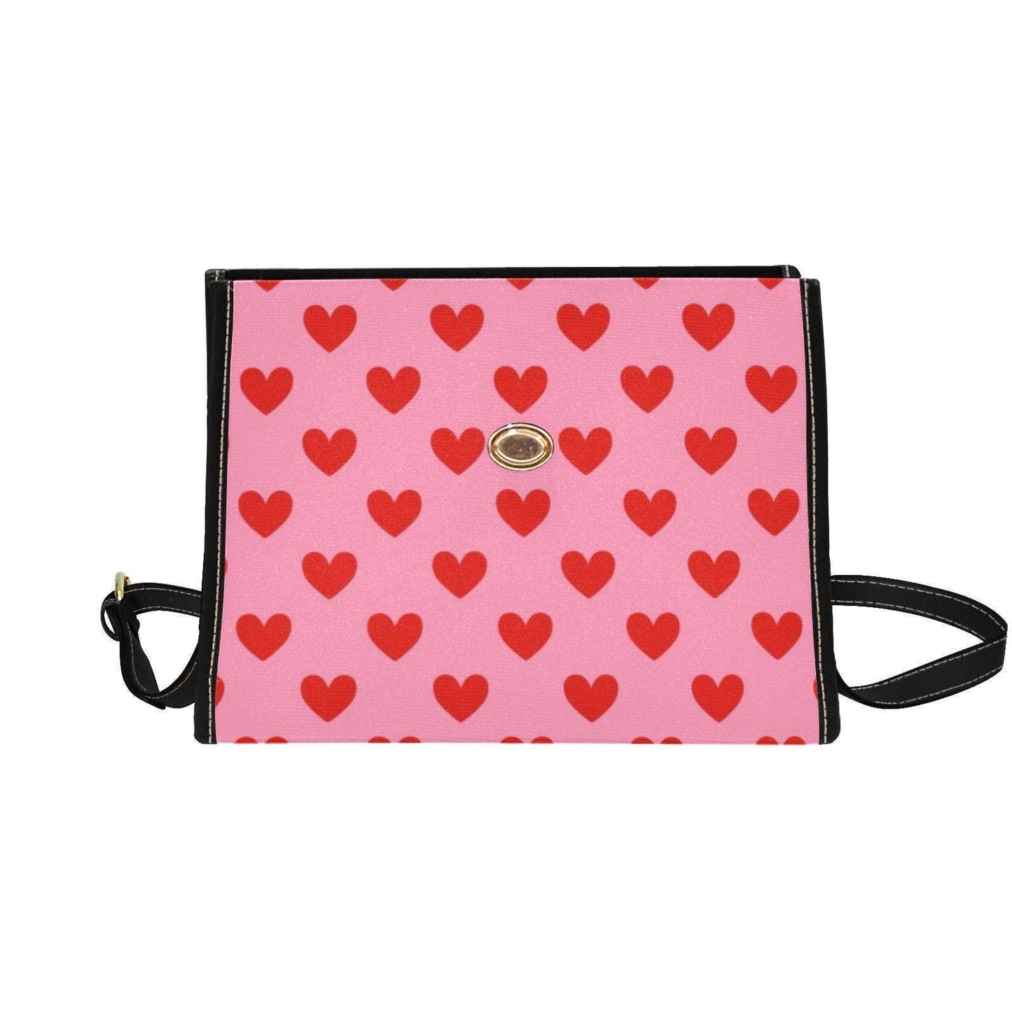 Heart Print Crossbody Purse, Pink Valentine Handbag, Romantic Top Handle Bag