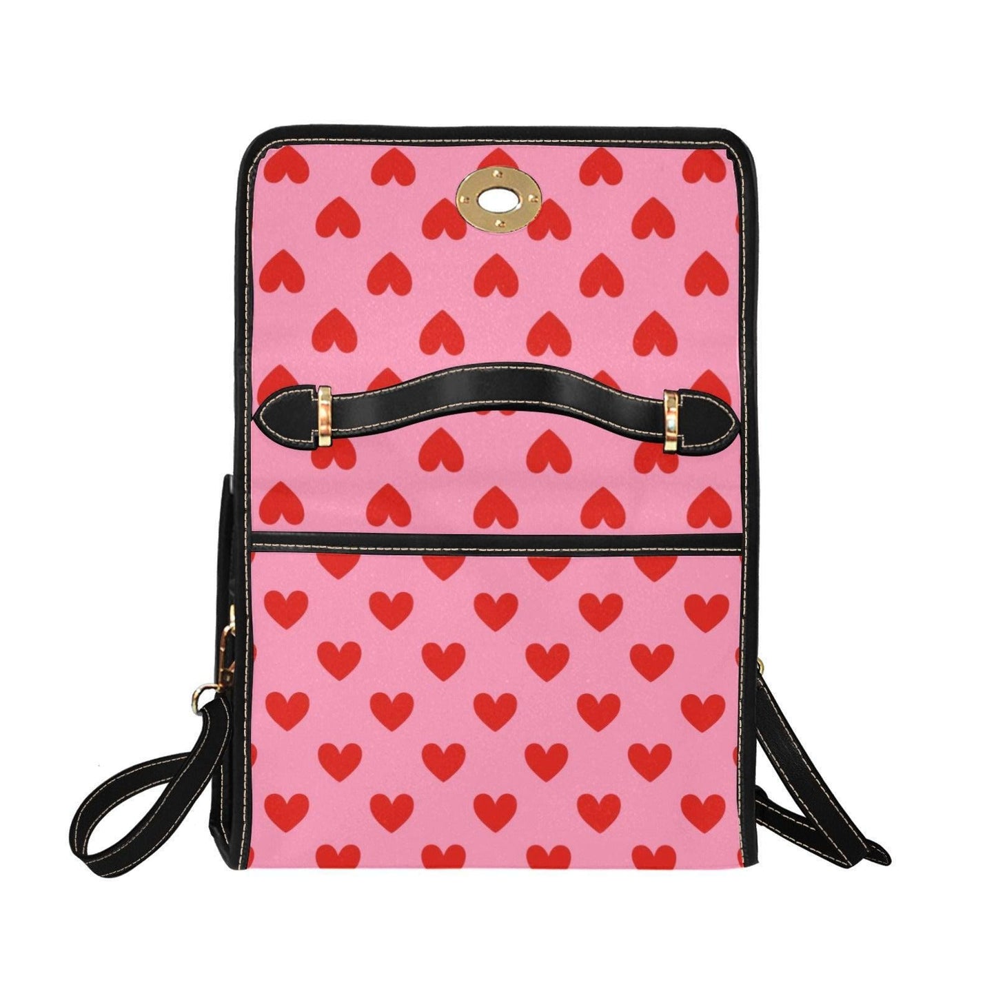 Heart Print Crossbody Purse, Pink Valentine Handbag, Romantic Top Handle Bag