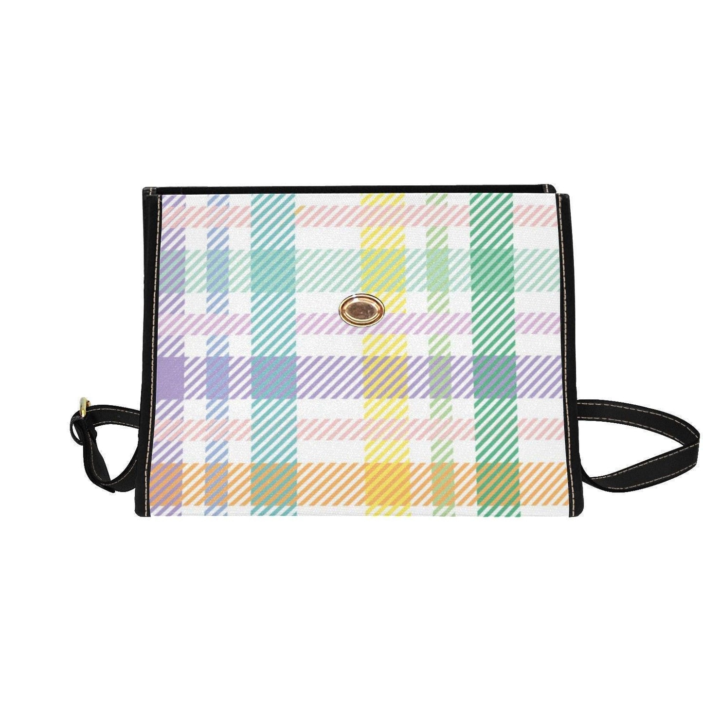 Top Handle Crossbody Bag, Structured Satchel Purse, Pastel Plaid Handbag