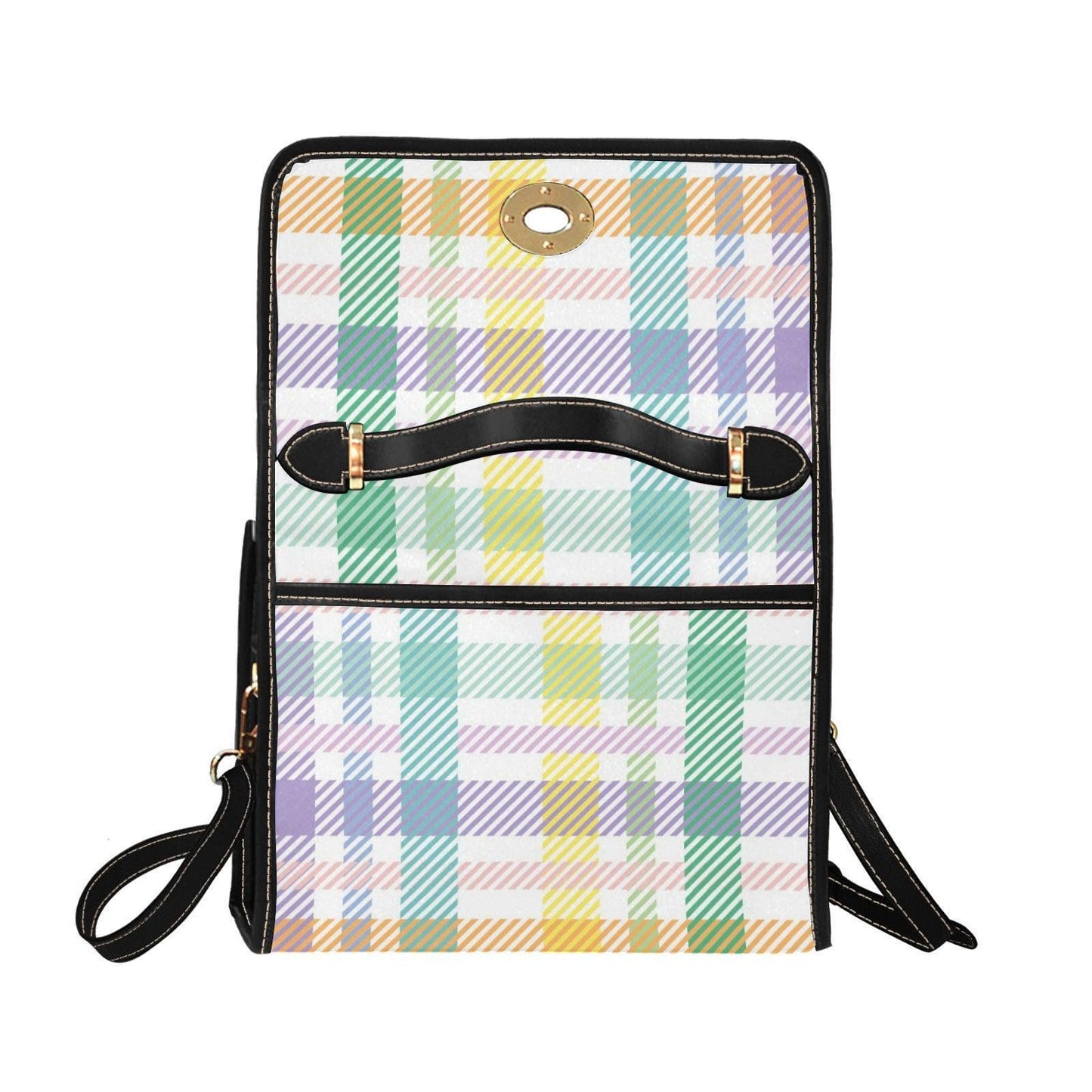 Top Handle Crossbody Bag, Structured Satchel Purse, Pastel Plaid Handbag