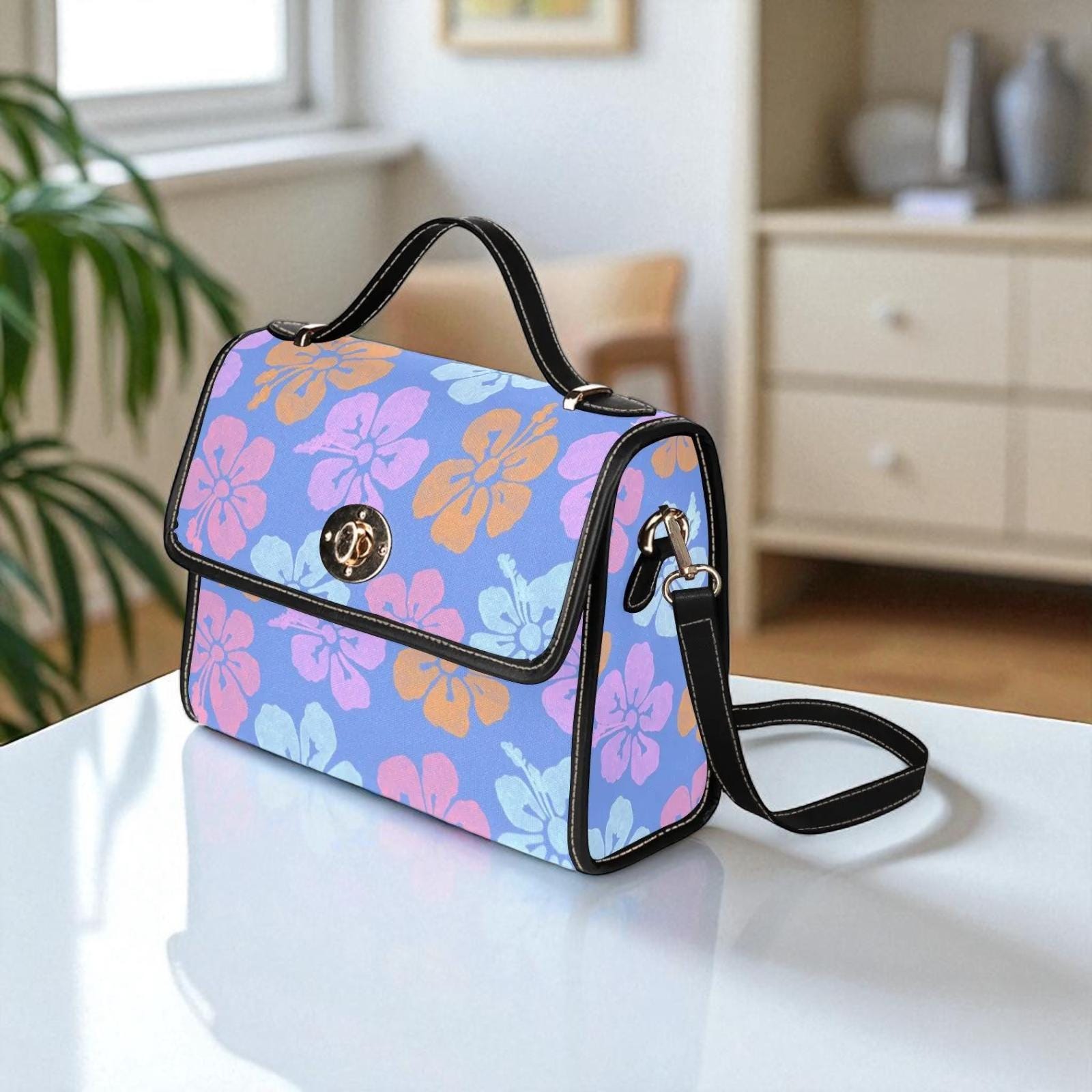 Tropical Hibiscus Handbag, Pastel Island Resort Top Handle Purse