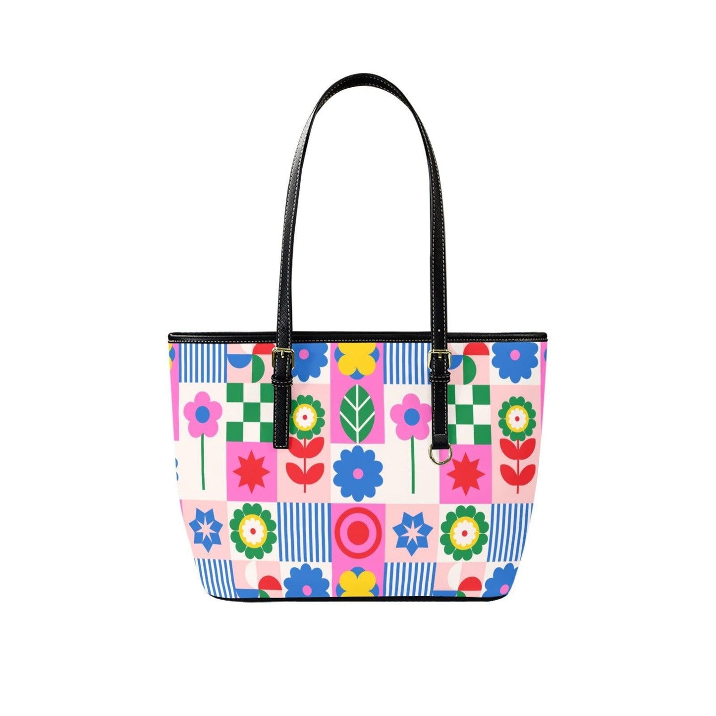 Retro Floral Beach Tote Bag Colorful Geometric Shoulder Bag Summer Poolside Carryall