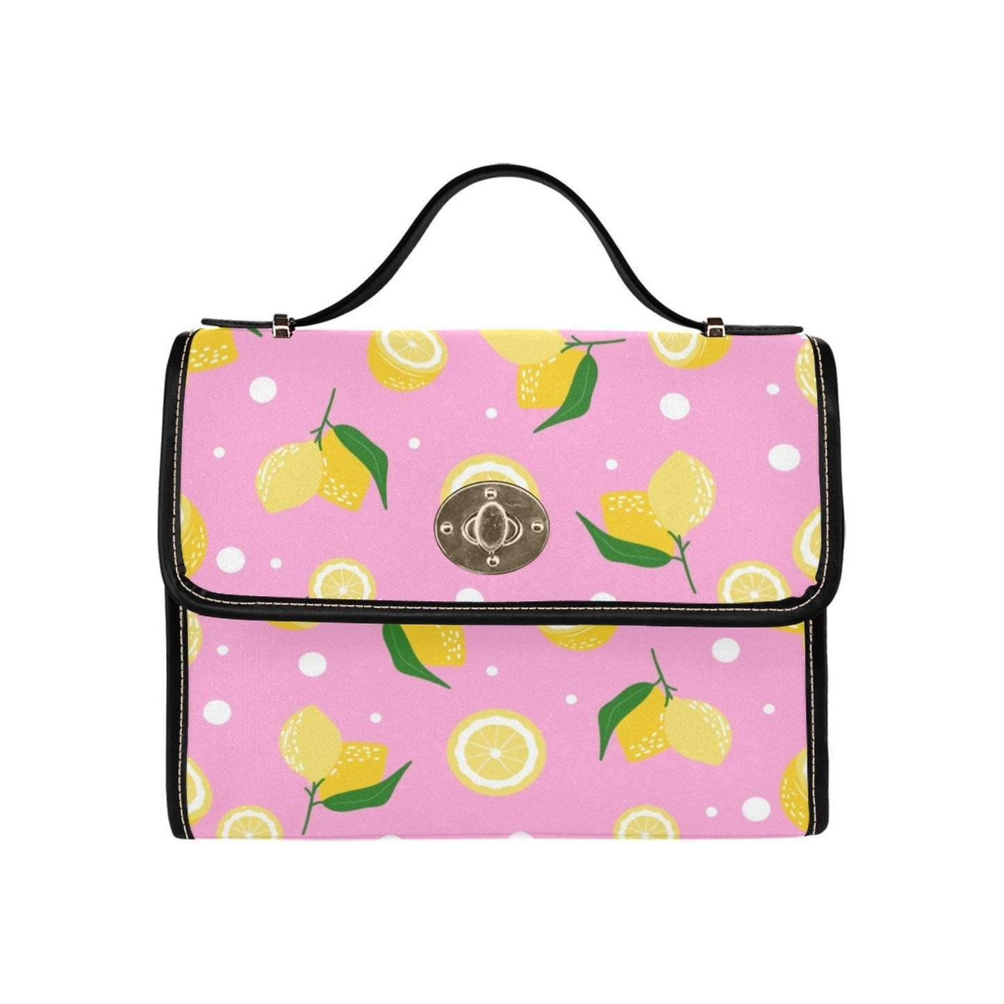 Lemon Print Satchel Bag Pink Citrus Handbag Cute Summer Crossbody Purse
