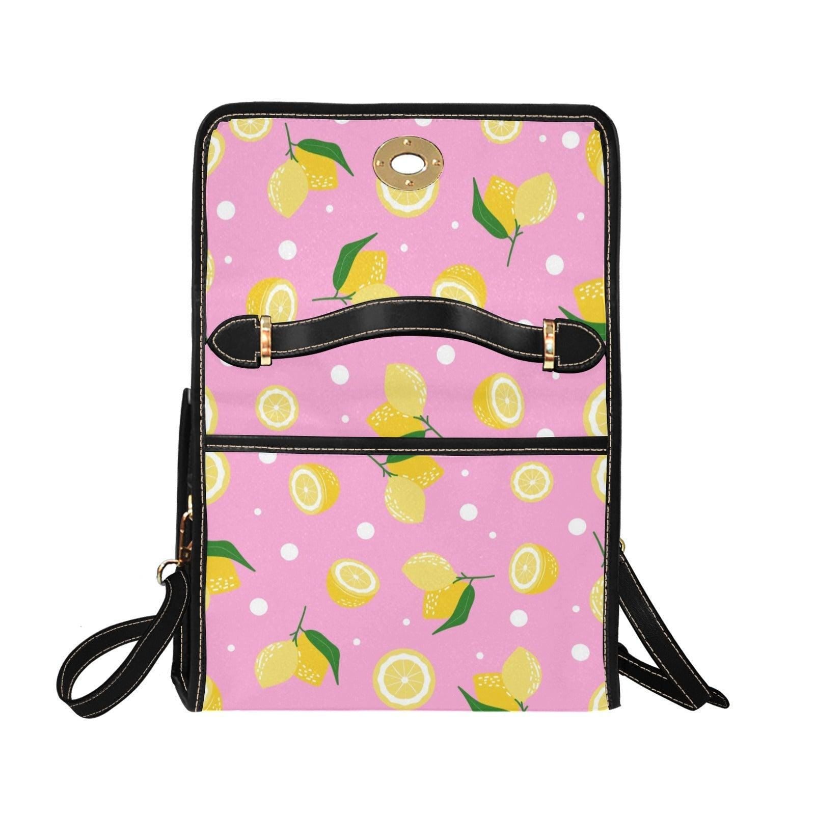 Lemon Print Satchel Bag Pink Citrus Handbag Cute Summer Crossbody Purse