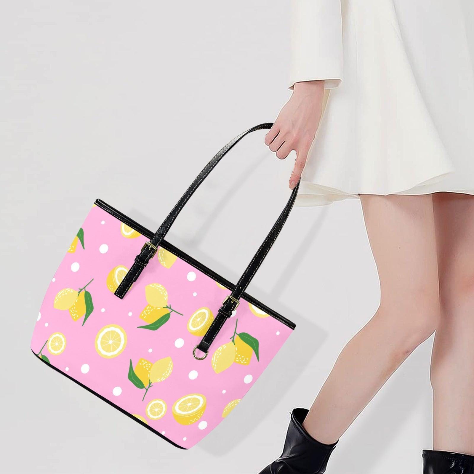 Pink Lemon Tote Bag Citrus Shopper Purse Fruit Market Carryall