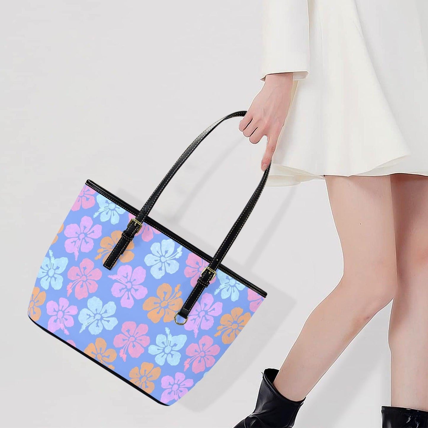 Tropical Floral Tote Bag, Hibiscus Shopper Purse, Island Vacation Handbag, Pastel Resort Tote