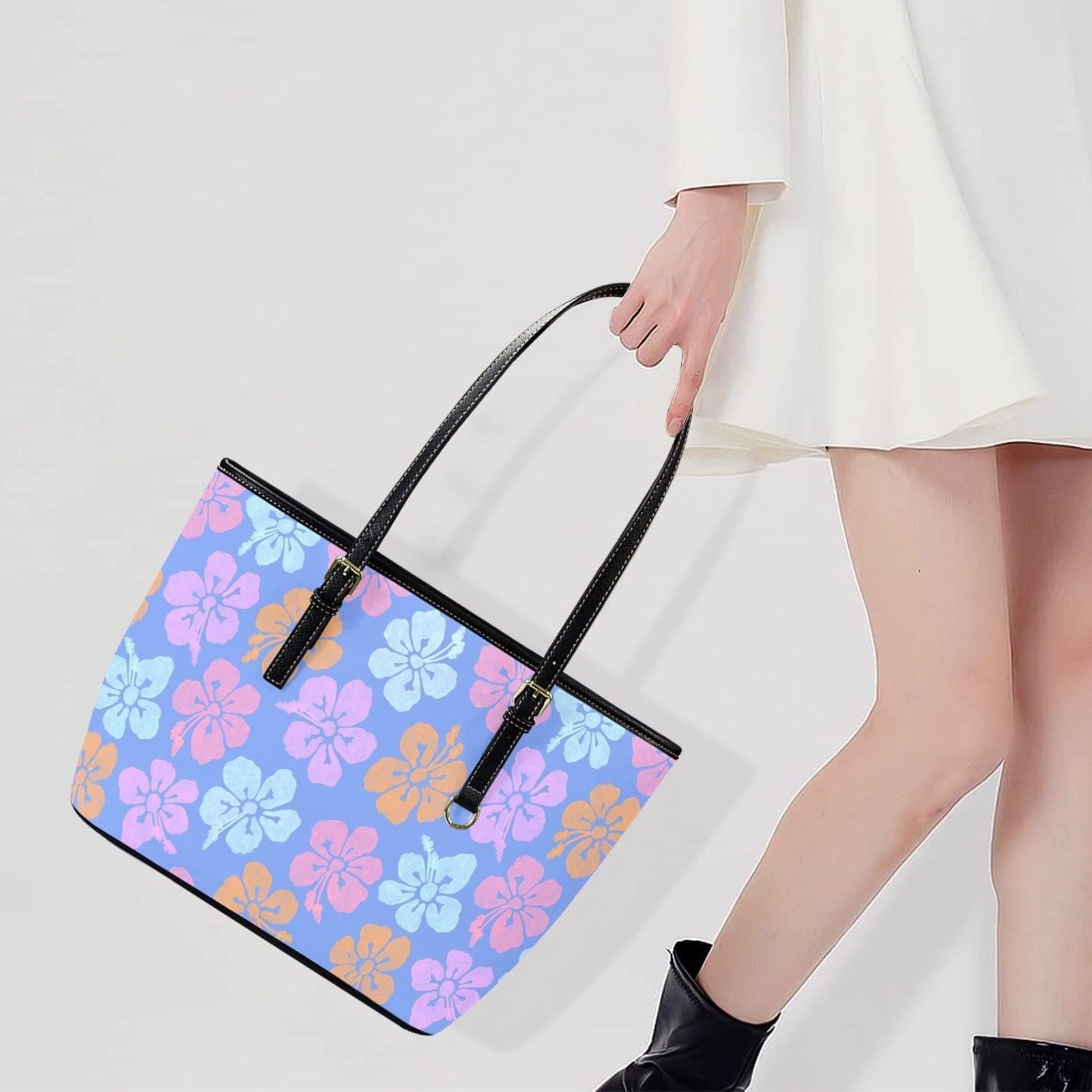 Tropical Floral Tote Bag, Hibiscus Shopper Purse, Island Vacation Handbag, Pastel Resort Tote
