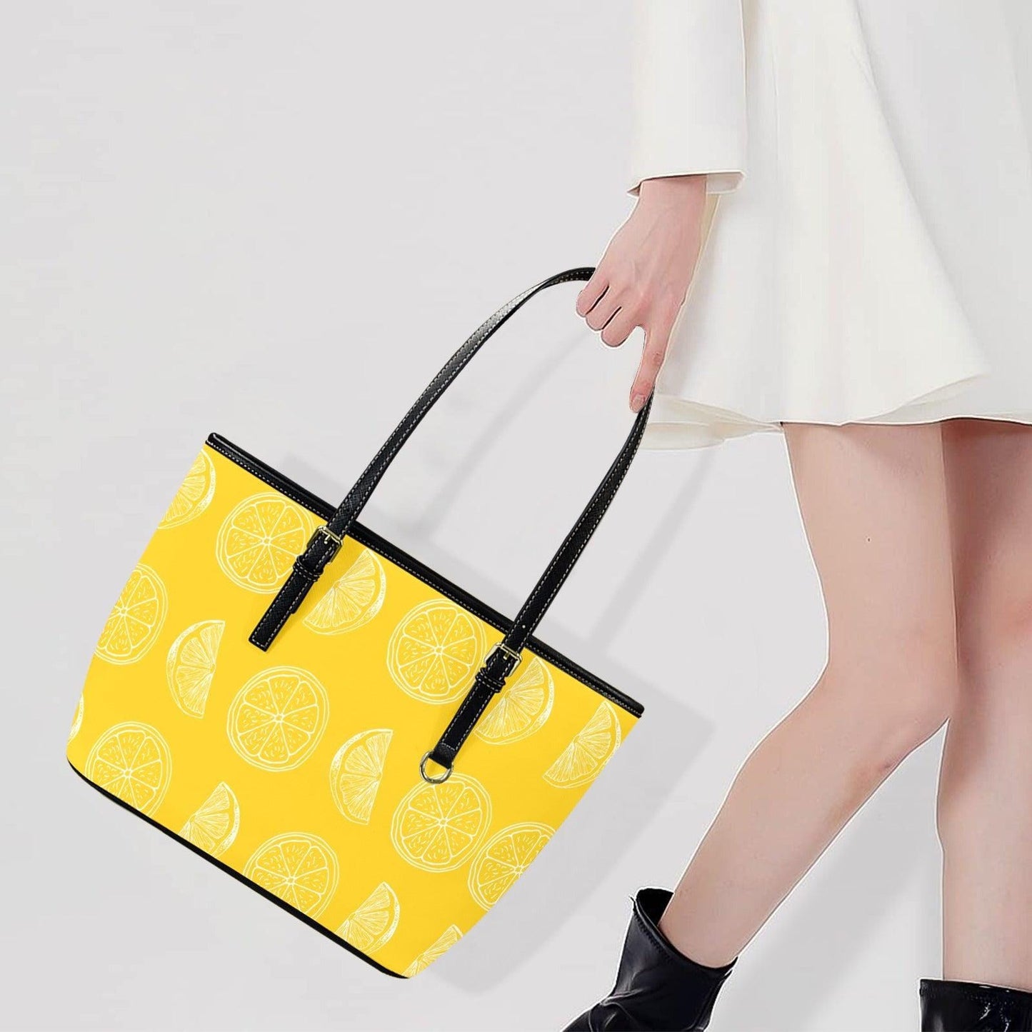 Lemon Tote Bag, Citrus Slice Shopper Purse, Yellow Summer Carryall for Resort Days