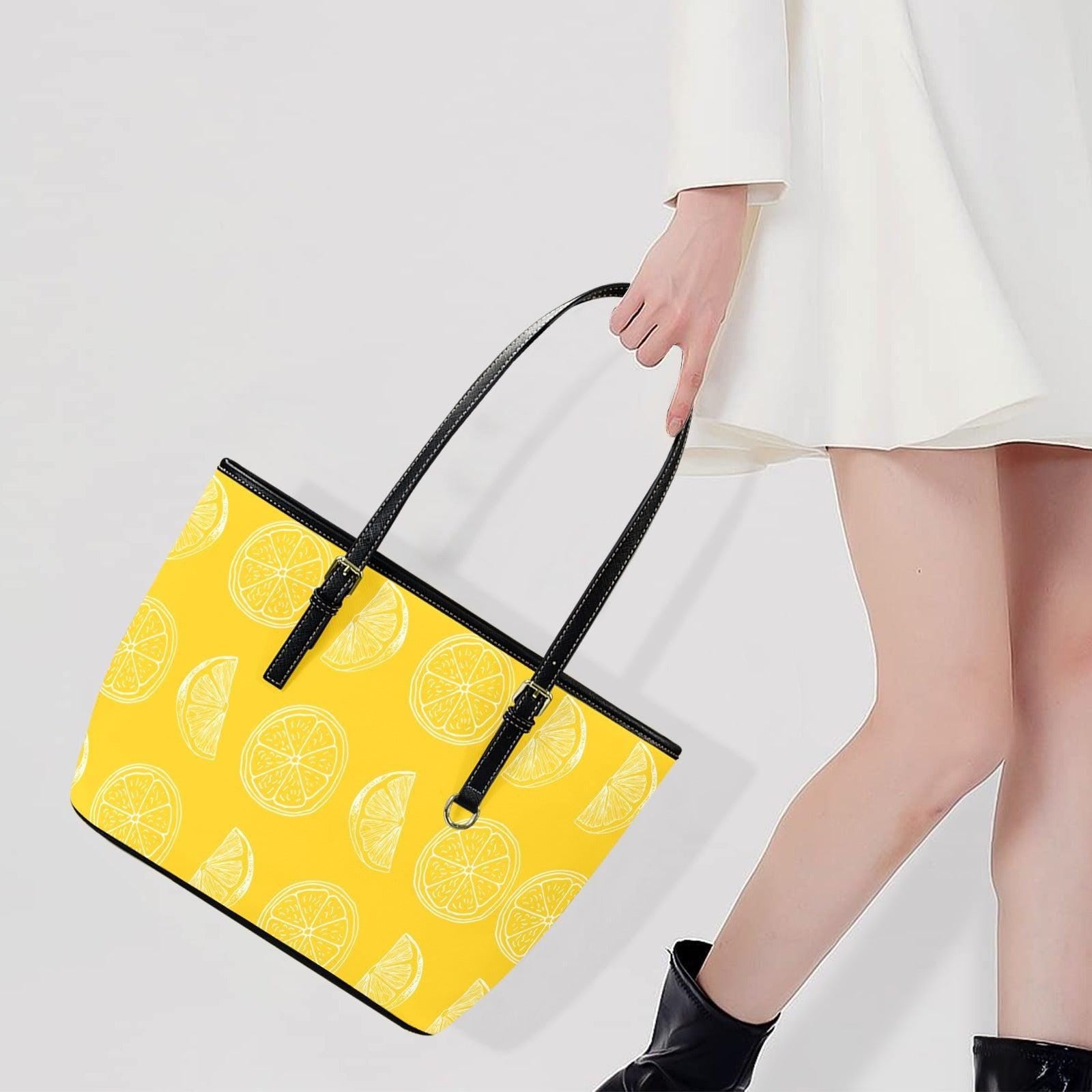 Lemon Tote Bag, Citrus Slice Shopper Purse, Yellow Summer Carryall for Resort Days