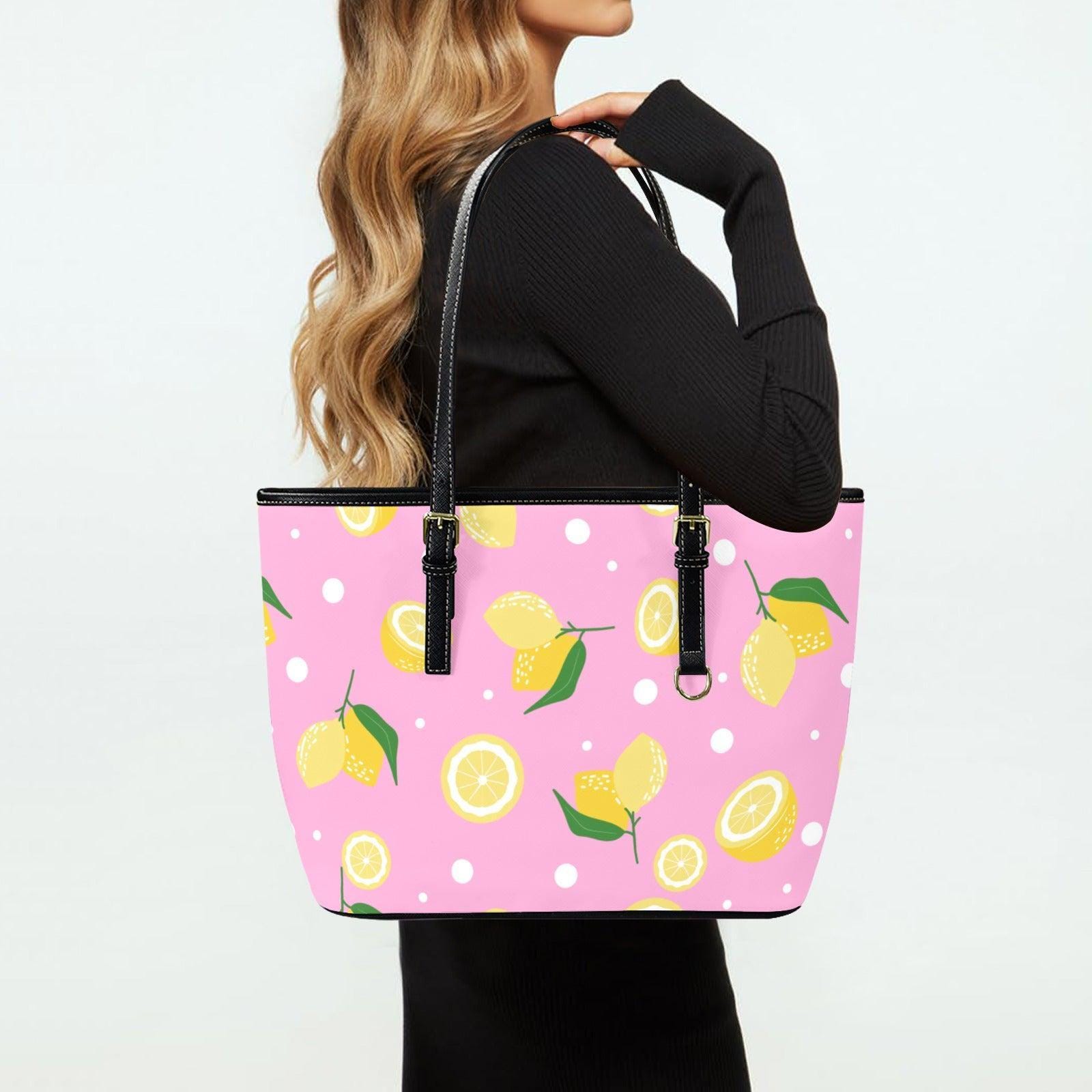Pink Lemon Tote Bag Citrus Shopper Purse Fruit Market Carryall