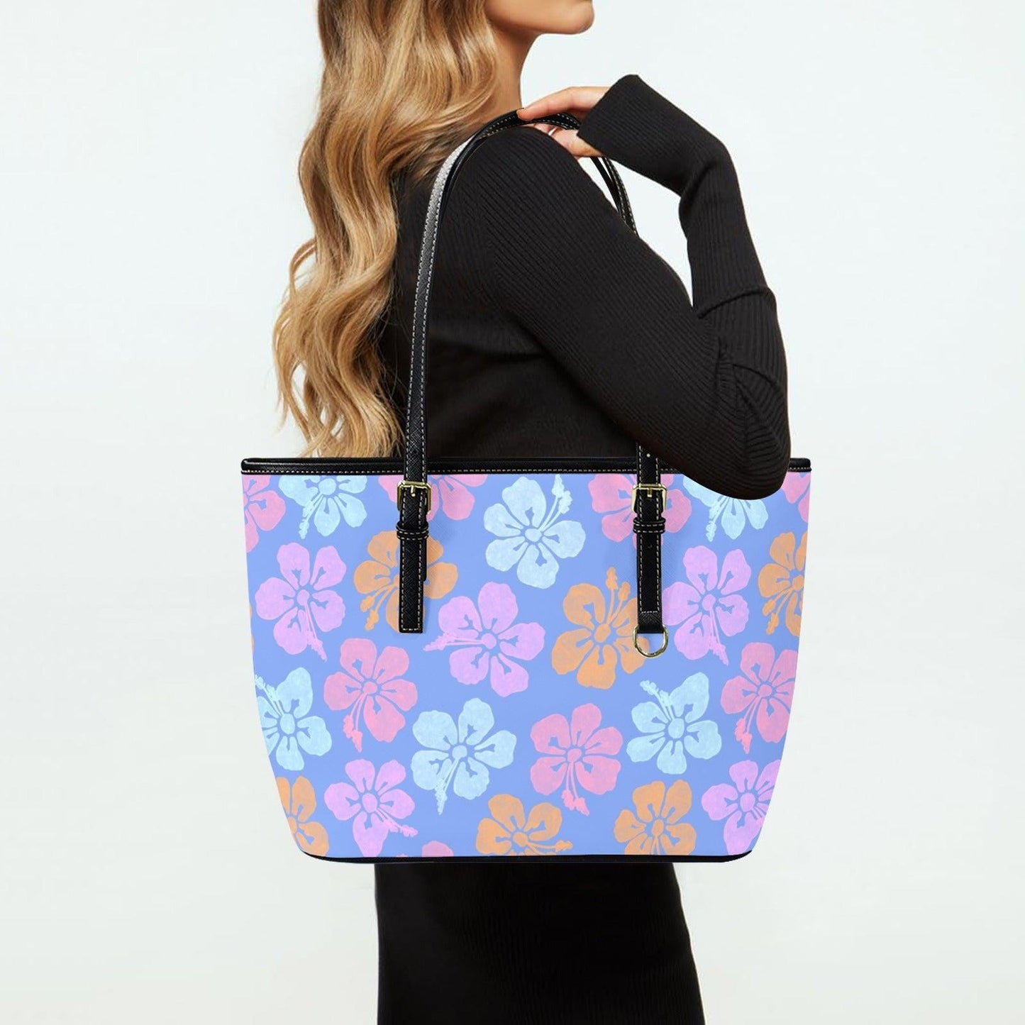 Tropical Floral Tote Bag, Hibiscus Shopper Purse, Island Vacation Handbag, Pastel Resort Tote