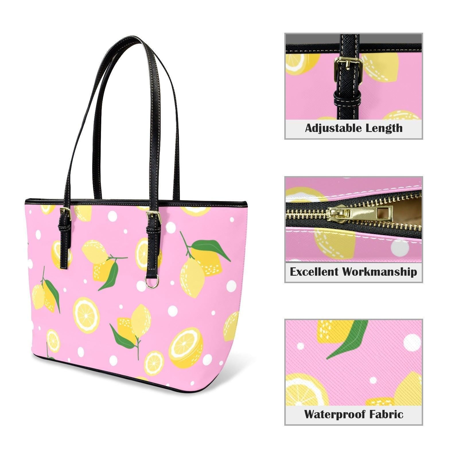 Pink Lemon Tote Bag Citrus Shopper Purse Fruit Market Carryall