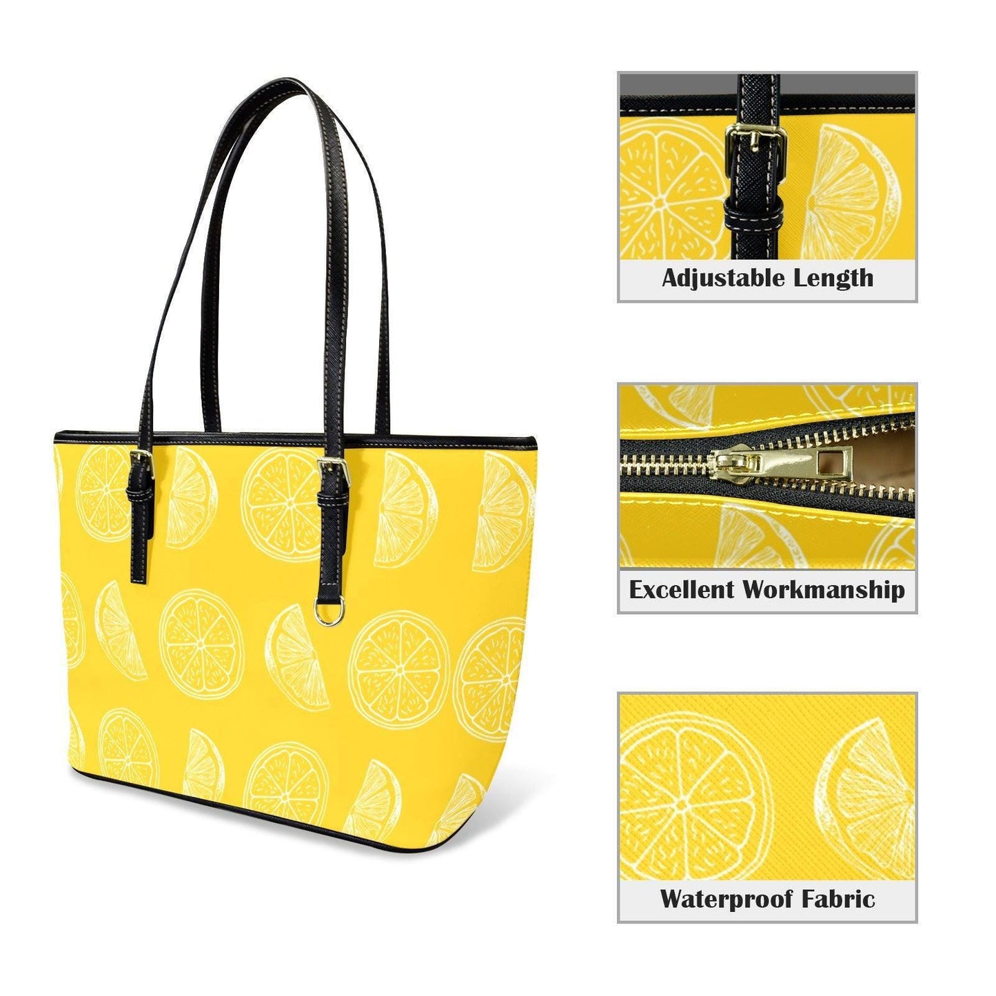 Lemon Tote Bag, Citrus Slice Shopper Purse, Yellow Summer Carryall for Resort Days