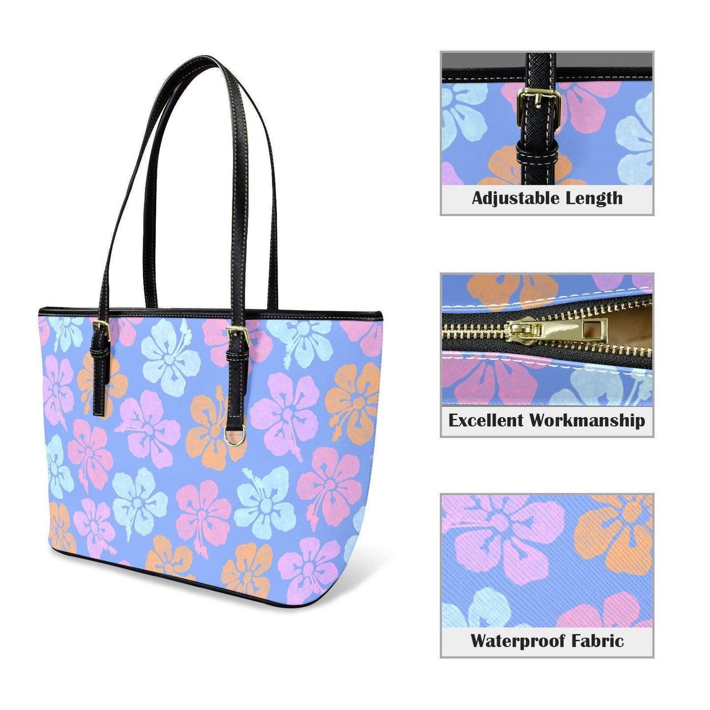 Tropical Floral Tote Bag, Hibiscus Shopper Purse, Island Vacation Handbag, Pastel Resort Tote