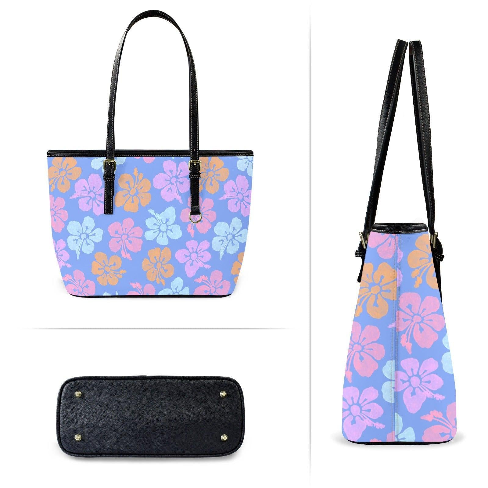 Tropical Floral Tote Bag, Hibiscus Shopper Purse, Island Vacation Handbag, Pastel Resort Tote