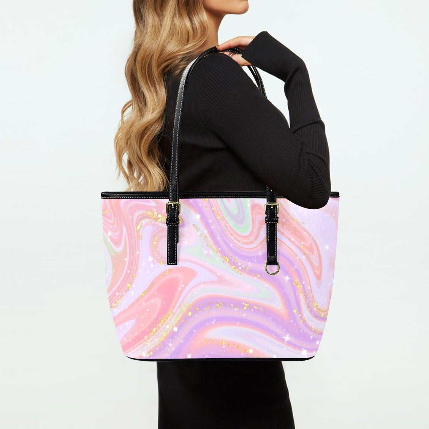 Pink Marble Shopper Tote, Abstract Swirl Handbag, Soft Glam Statement Purse