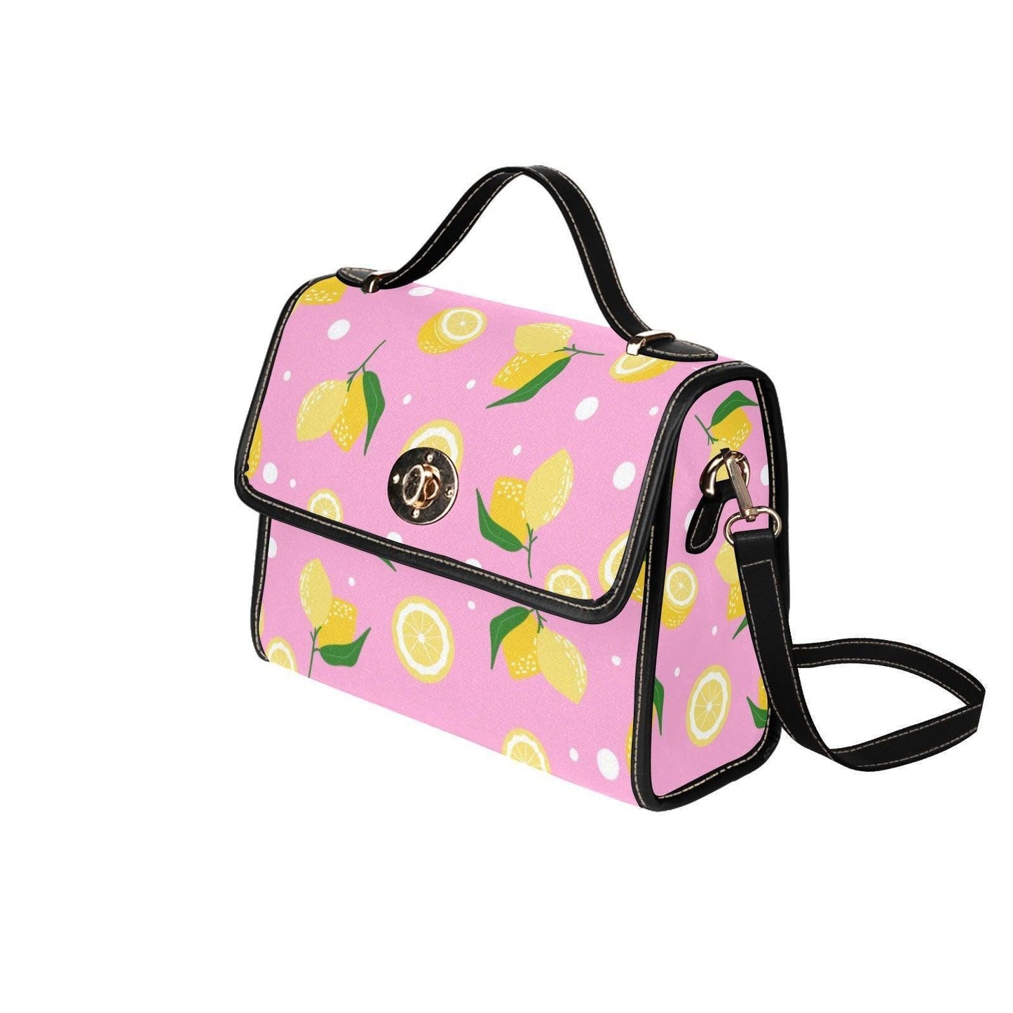 Lemon Print Satchel Bag Pink Citrus Handbag Cute Summer Crossbody Purse