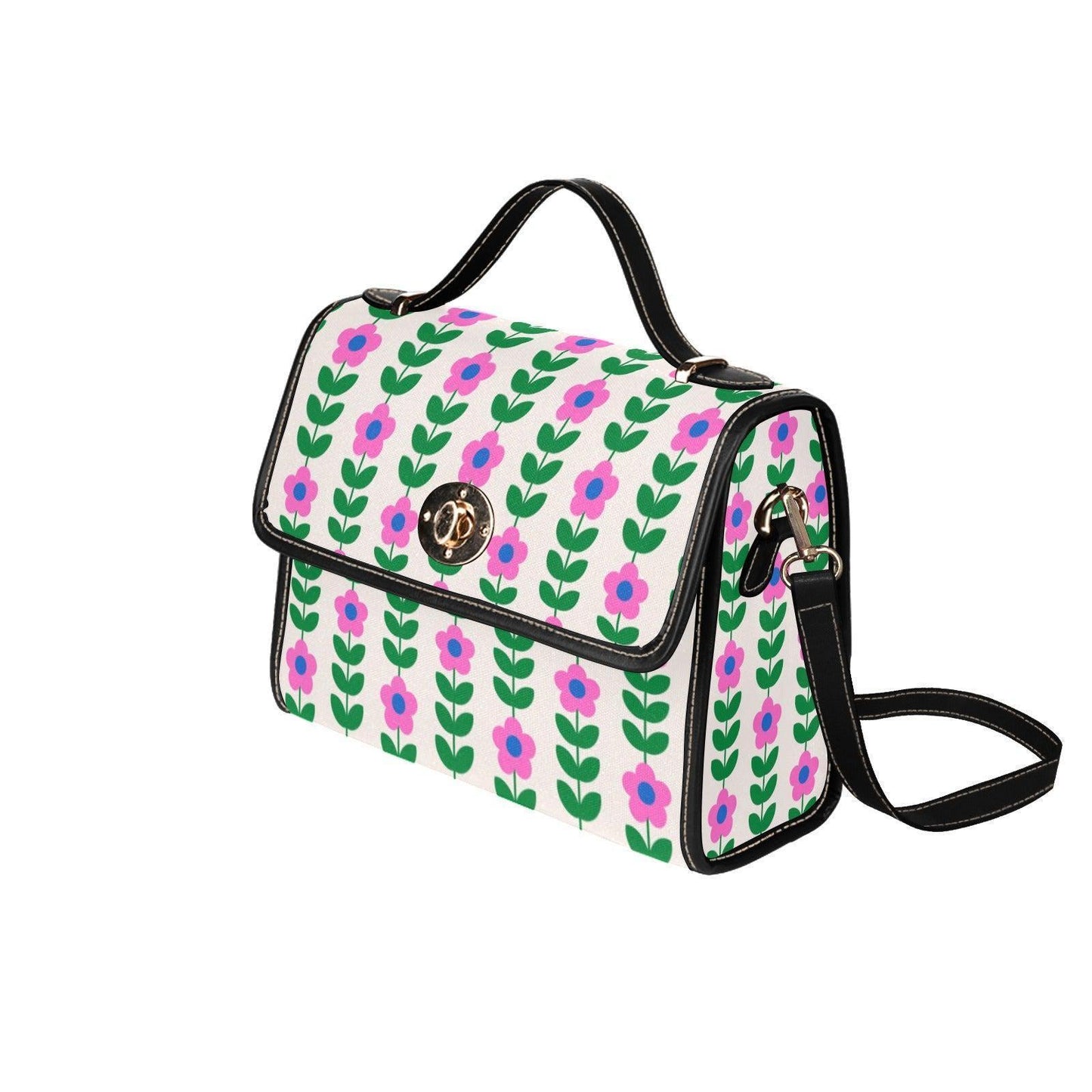 Retro Floral Handbag, Pink Daisy Purse, Mod Top Handle Bag
