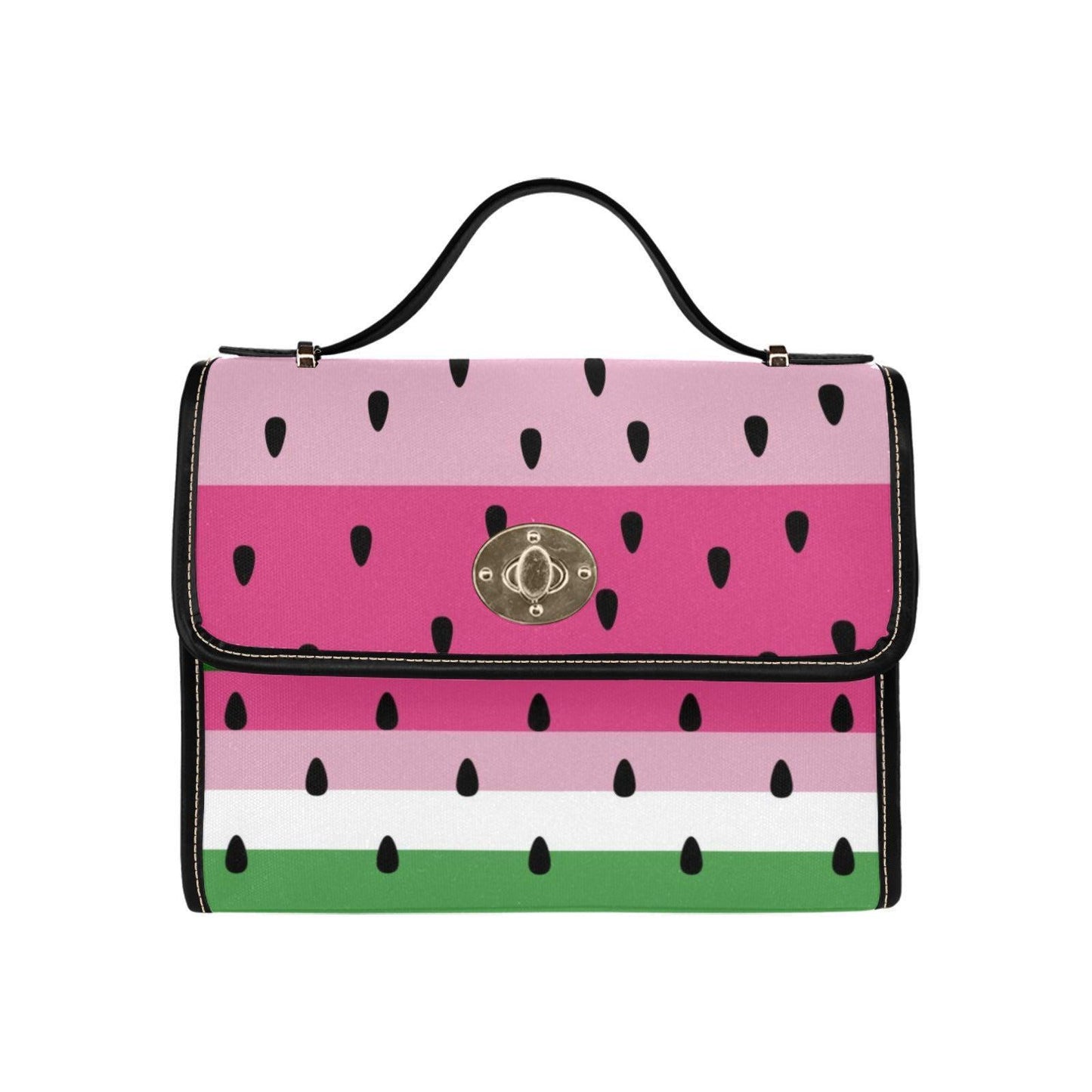 Watermelon stripe satchel purse, pink fruit print handbag, summer picnic crossbody bag, cute top handle bag